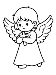 Fototapeta premium Guardian Angel with cross in hands: A serene and heartwarming illustration of a cute guardian angel, cradling a cross in hands and exuding peace and protection.