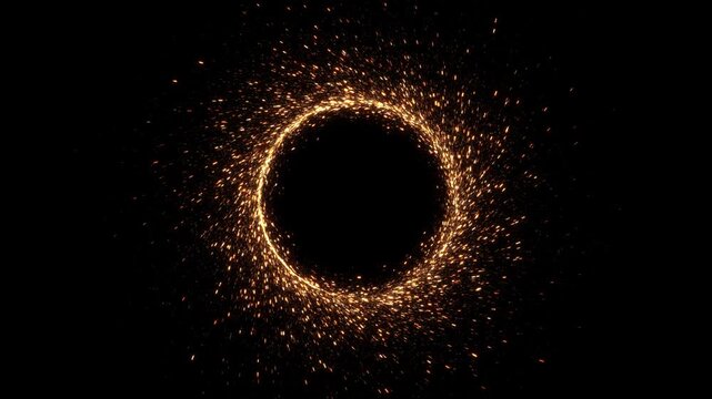 Shiny Particles Sparks Rotating Magic Circle Fire Portal. Spinning fireworks. Waving sparklers in circular motions. 4K Radiant Golden Shock Ring Explosion Particle Blast