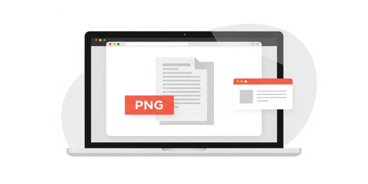 PNG File on Laptop Screen with Digital Document Image Format and Computer Workspace Concept Design