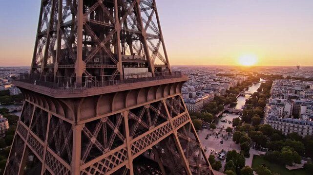 Eiffel Tower at sunset with cityscape