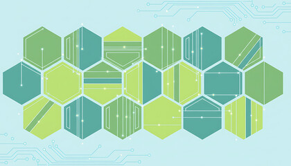Obraz premium Green hexagonal patterns with circuit board design elements