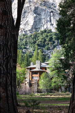 The Ahwahnee in Yosemite National Park, viewed through trees