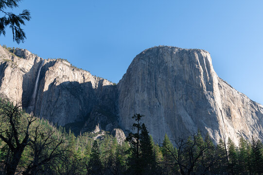 Morning light on El Capitan and Ribbon Falls in Yosemite National Park, California