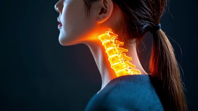 ストレートネックを可視化した女性　スマホ首、頸椎と首の痛み