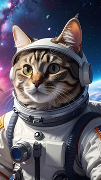 A cat in a spacesuit with a galaxy background
