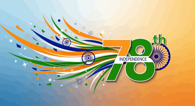 78th Indian Independence Day Celebration with Tricolor Flag Elements and Ashoka Chakra