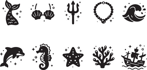 Black and white line collection of various animals and including birds butterflies and household line animals © DS STORE