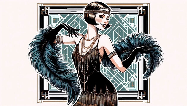 A pin-up girl dressed as a 1920s flapper with a feather boa, Ai generated image