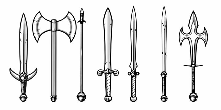 Variety of historical weapons including axes swords and polearms illustrated