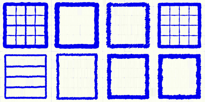 Blue outlines of rectangular and square grids on a white background