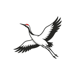 Fototapeta premium Elegant Red-crowned Crane Flying Vector Logo Design
