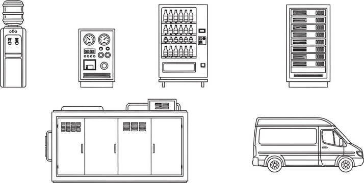 Technical blueprint of mobile food units and support equipment a detailed architectural rendering