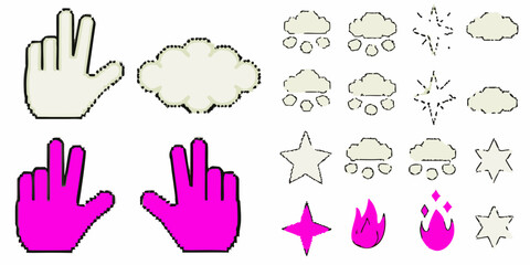 Fototapeta premium Colorful cartoon hands paw prints clouds stars and flame icons