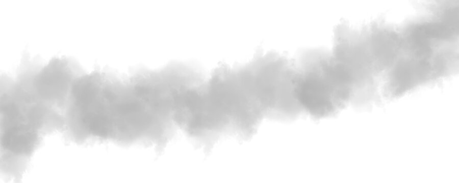 Realistic grey smoke overlay, transparent fog mist trail for atmospheric background design and photo editing effects