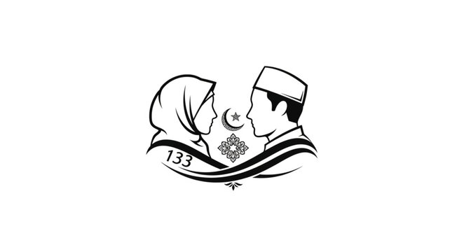Muslim Couple Silhouette - Symbol of Love and Faith in Islam.