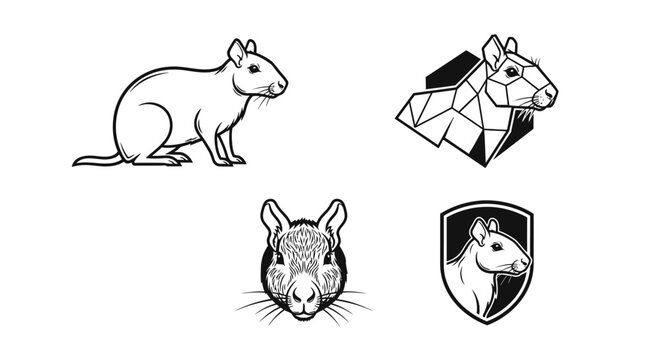 Diverse Rat Illustrations - Line Art, Geometric, Frontal, and Shielded Designs.