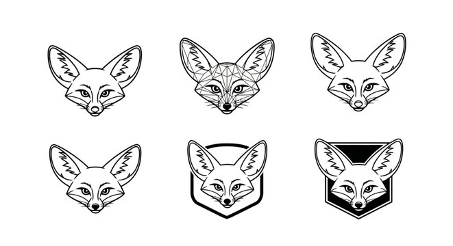 Fennec Fox Head Illustrations - A Collection of Detailed Animal Portraits.