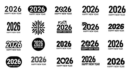 Obraz premium 2026 Happy New Year Text Collection: Modern & Creative Typography Designs