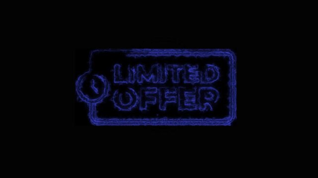 Blue neon limited offer stamp badge on black background.