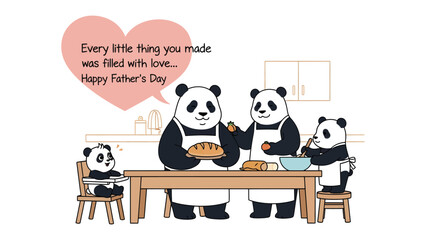 Panda Family's Father's Day: This heartwarming image of a panda family baking together in their kitchen. Father's Day celebration © Azizun