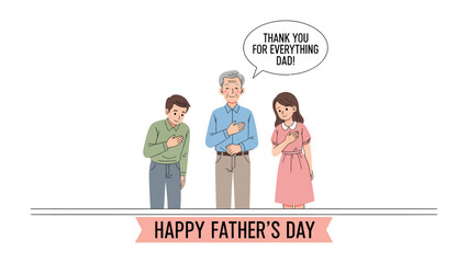 Obraz premium Father's Day Dedication: A heartfelt illustration of a family, expressing gratitude with hands on their hearts, for the loving figure in their lives.