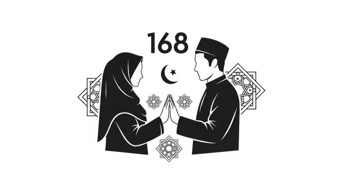 Muslim Couples Symbolic Union Depicted with Islamic Imagery.