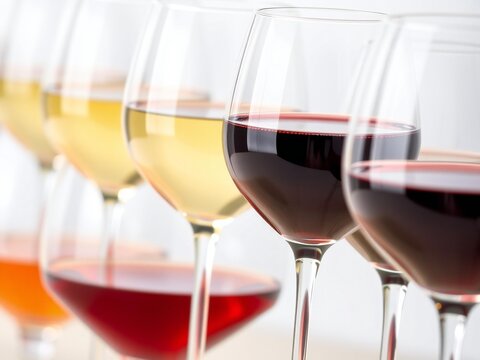 Row of wine glasses filled with red white and ros wine