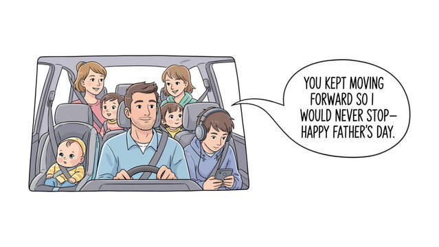Journey of Unity: A Family's Road Trip: A heartwarming illustration showcases a family's shared journey, evoking the spirit of togetherness and the unconditional love on Father's day.