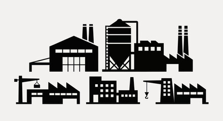 Fototapeta premium Industrial factory buildings and manufacturing plants silhouette collection.