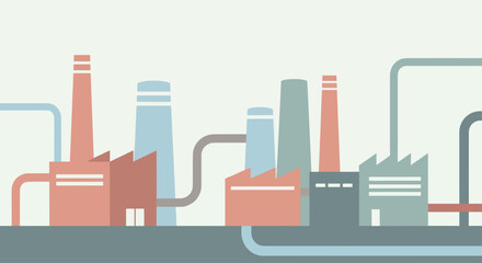 Obraz premium Industrial Factory Buildings with Smokestacks and Pipes.