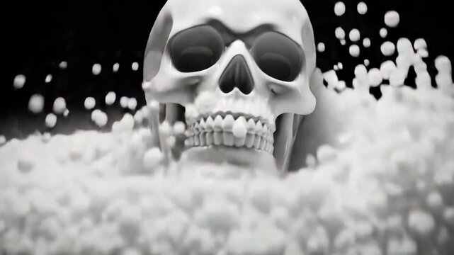 Human Skull Rising from White Bubbles