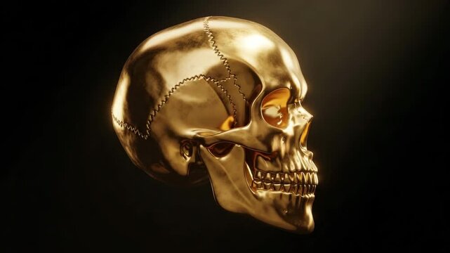 Golden Human Skull with Glowing Eyes
