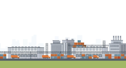 Obraz premium Industrial factory complex with trucks and containers for logistics.