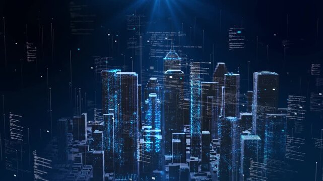 City connected by global cloud computing internet of things IOT AI big data, 3D Data Processing Smart City Technology big data, smart city innovation, visuals, digital themes, futuristic technology