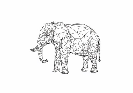 Geometric Elephant Outline - Low Poly Art - Abstract Animal Vector - Digital Illustration