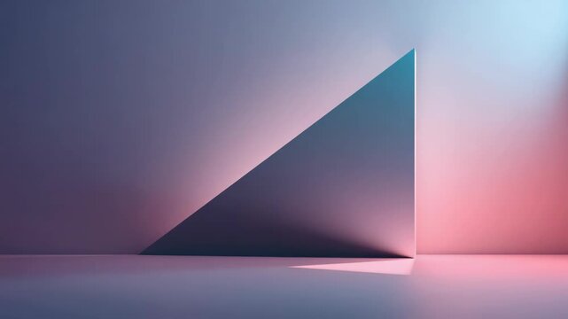 Soft triangular light and shadow minimalist gradient wall with minimal geometric triangle sculpture
