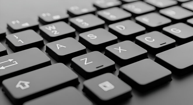 Sleek Black Laptop Keyboard with Low Profile Keys in Selective Focus