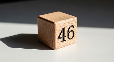 Fototapeta premium A single wooden cube with the number forty six prominently displayed on its face