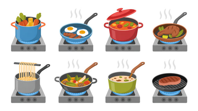 Cartoon aliens preparing colorful dishes in futuristic pots