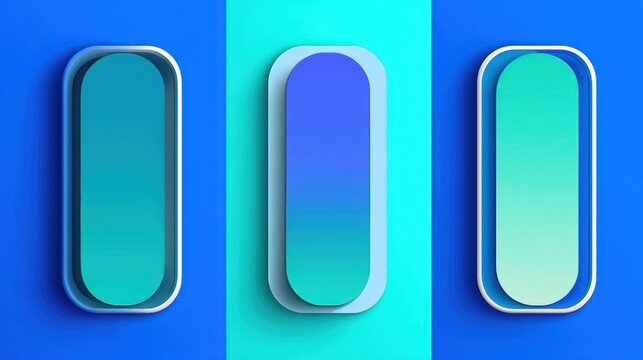 Three stylized vertical rounded rectangles featuring gradient fills positioned against a partitioned colorful background.