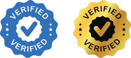 Premium quality approved verified genuine round vector stamp with checkmark icon for official certification and seal of trust approval © Rani