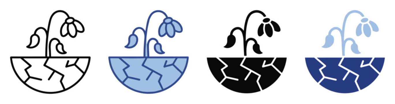Drought icon showing a withered plant in a cracked pot, symbolizing environmental crisis and climate change for informational purposes.