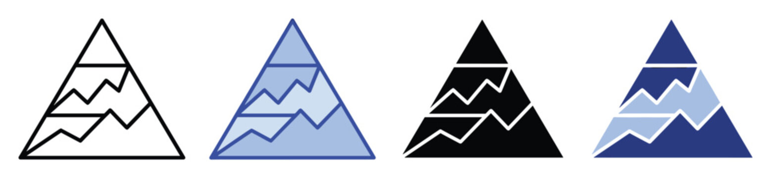 Hierarchical mountain chart icons representing structured growth and progress for data visualization in marketing materials