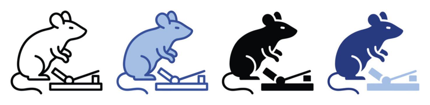 Simple mouse and mousetrap graphic variations suitable for pest management and rodent control applications