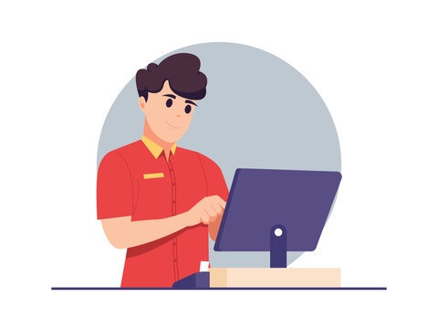 Cashier Operating a Modern Checkout System