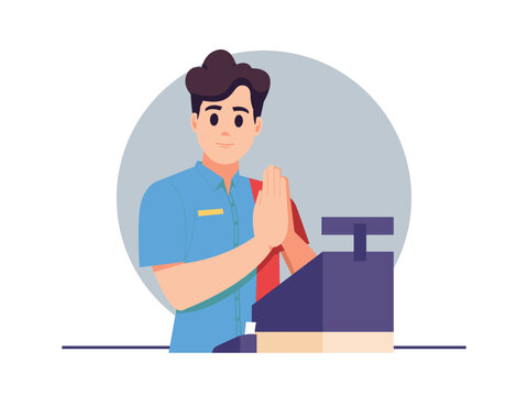 Friendly Cashier Smiling and Greeting