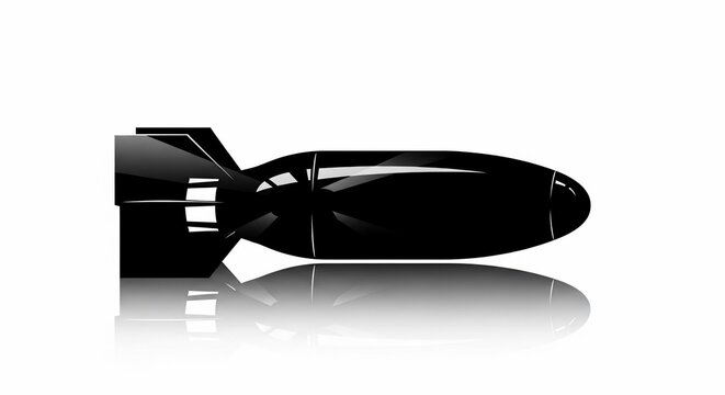 Black aerial bomb, danger, threat, explosive device, power, impact, isolated on white background.
