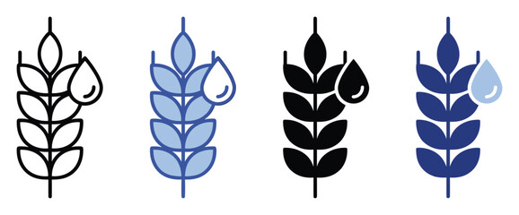 Fototapeta premium Agricultural wheat and water drop icon representing natural food production and organic farming practices