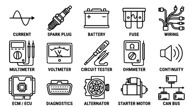 Vector graphic illustration of automotive electrical system components