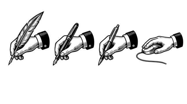 Evolution of writing tools in a vector graphic illustration